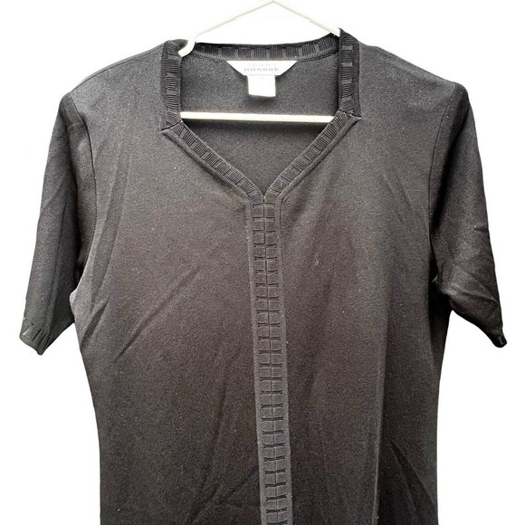 Exclusively Misook Black Short Sleeve Knit Midi Dress size M V Neck - Picture 2 of 9